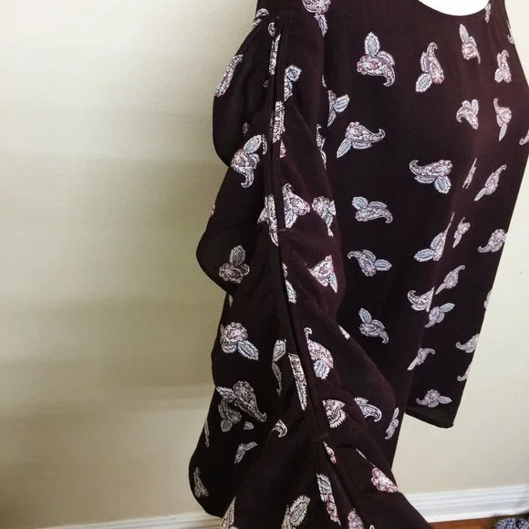 1.State Women's Paisley Petals Ruffle Slit Sleeve Top Crepe Blouse XXL Bateau - Picture 7 of 8